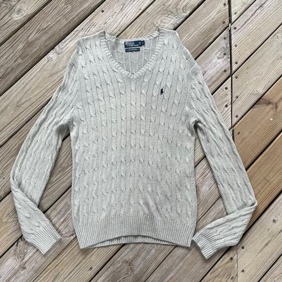 Ralph Lauren Polo Men's 100% Tussah Silk Cable Knit Pullover Sweater Size L - Picture 1 of 6